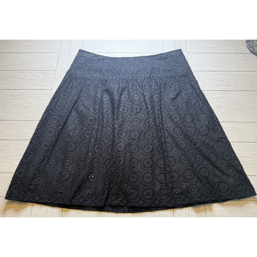 APOSTROPHE BLK COTTON EYELET Aโ Line Knee Length Lined Skirt Boho Career Sz 14